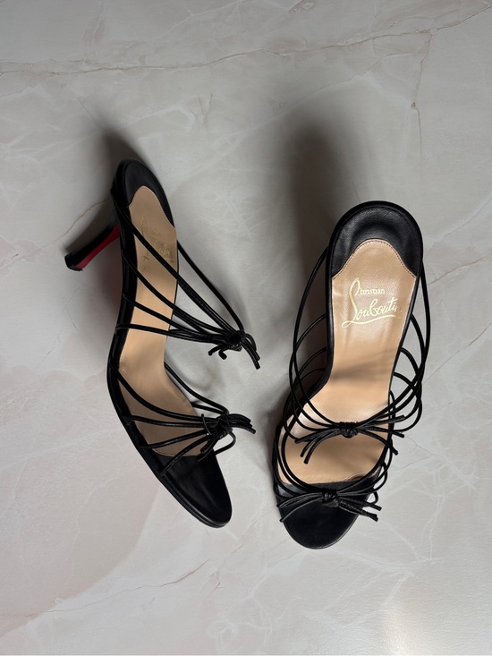 Christian Louboutin Shoes - Christian Louboutin Black Strappy Open-Toe Heels with Signature Red Soles